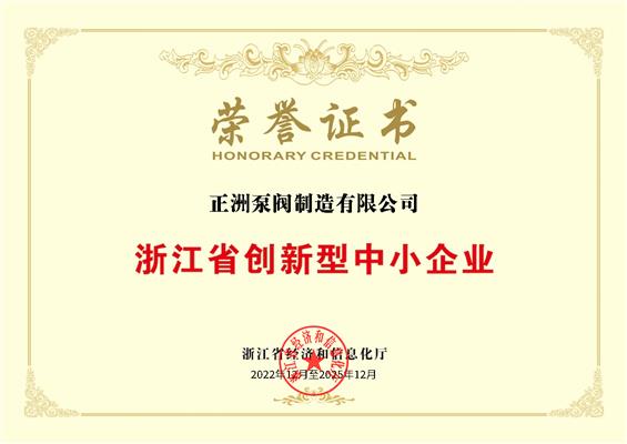 浙江省創(chuàng)新型中小企業(yè)榮譽(yù)證書(shū)
